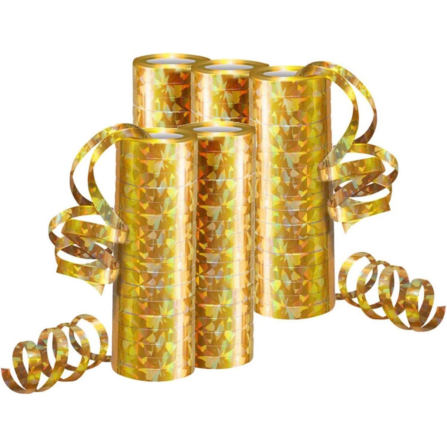 Image of 5 Rolls Golden Metallic Tinsel Streamers - Christmas New Year Party Decorations, Shiny Birthday, Wedding And Valentine's Day Decorations, Ribbon Streamers Suitable For Parties