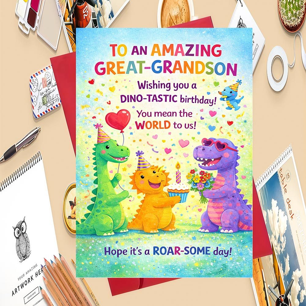 TEMU 1pc Dinosaur Card Suitable For Grandparents To Great Grandson - Dino Day Greeting Card With Envelope, Paper Gift For Showers, First & Special