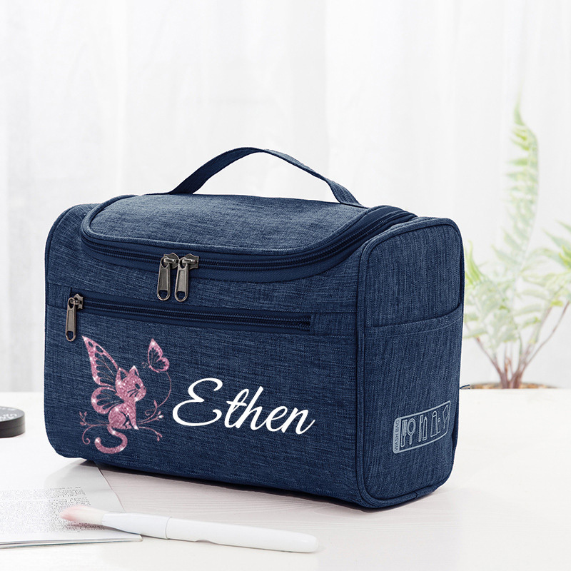 TEMU Women's Custom Cat-themed Tote Bag With Personalized Name/initials/lettering - Lightweight Zipper Closure Toiletry & Travel Suitable For
