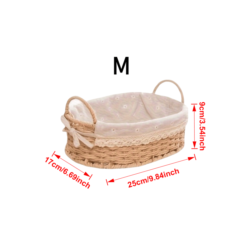 Oval Storage Basket With Handles And Padding | Boho Paper Rope Service Basket In Khaki For Shelves And Gifts, Shelf Baskets