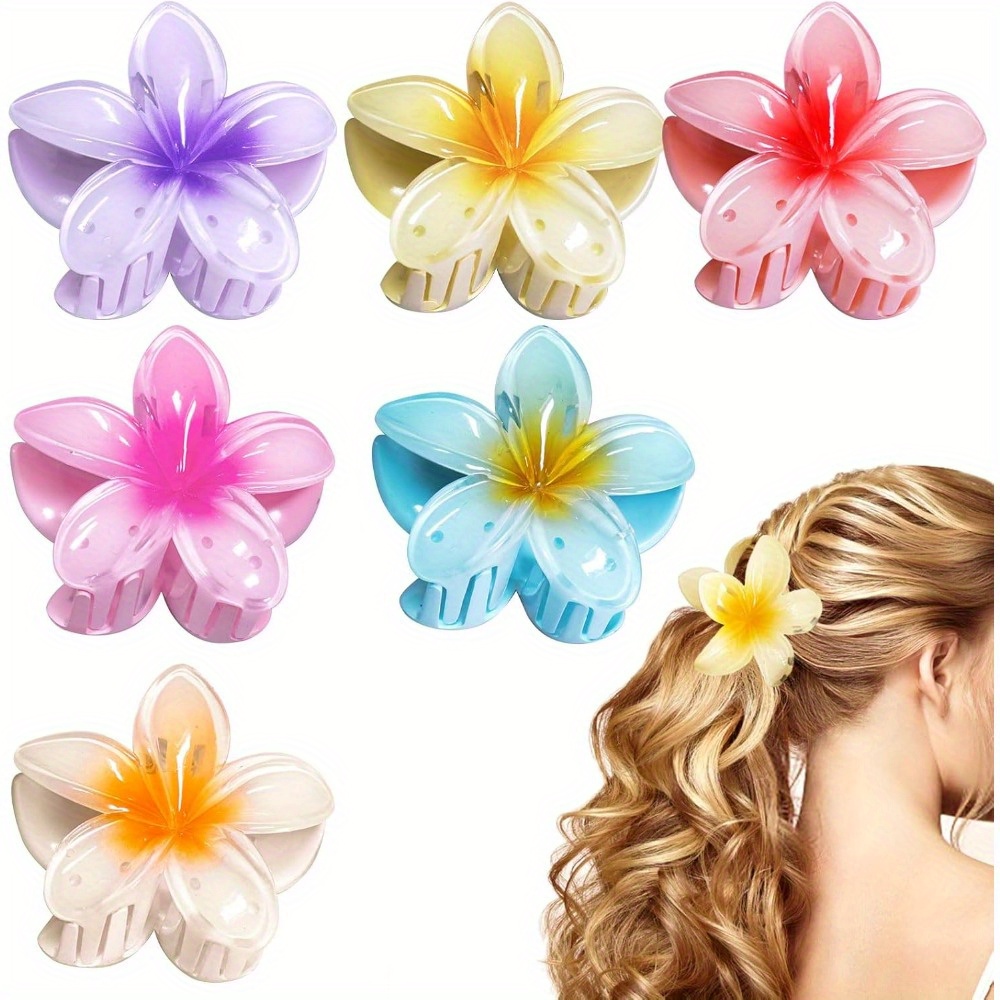 

6 pinces à cheveux élégantes en acrylique de , grandes pinces à cheveux colorées hawaïennes pour femmes, forte pour les , les fêtes, la plage, le port , les accessoires photo