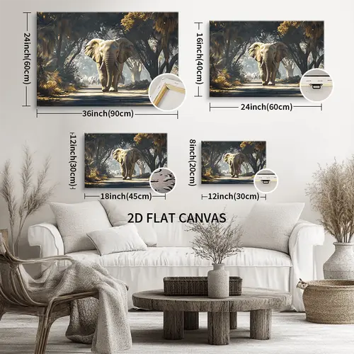 2d canvas wall art with wooden frame ready to hang decor for living room bedroom or dining room dining room decoration wildlife theme canvas elephant decor 2d flat room decor