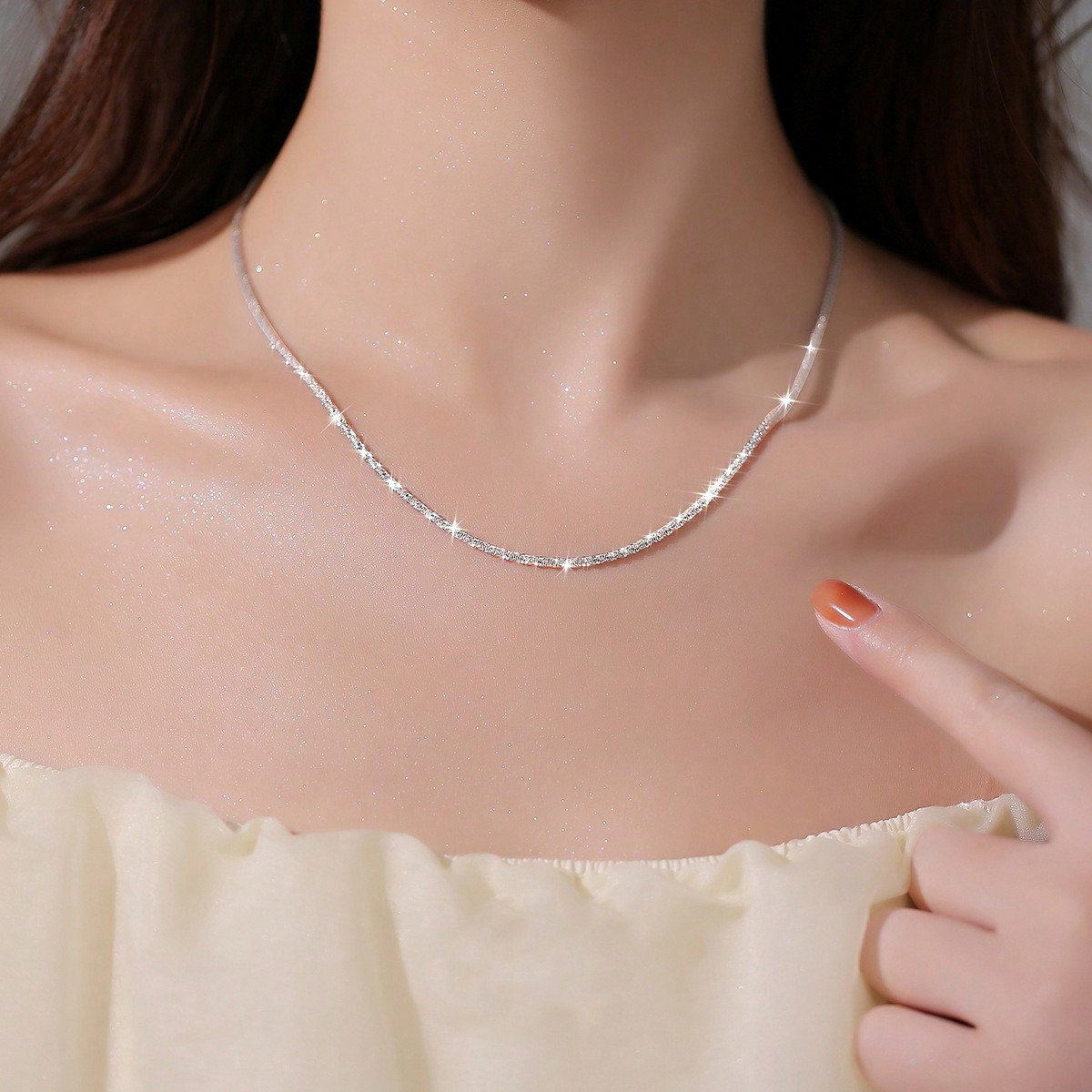 Image of Women' Steel Delicate Chain Necklace - Shiny Minimalist Elegant Jewelry For Casual Attire & Party Accessories, Durable Versatile Gift For Her, Daily Wear Accessory, Sensual Style, Finish