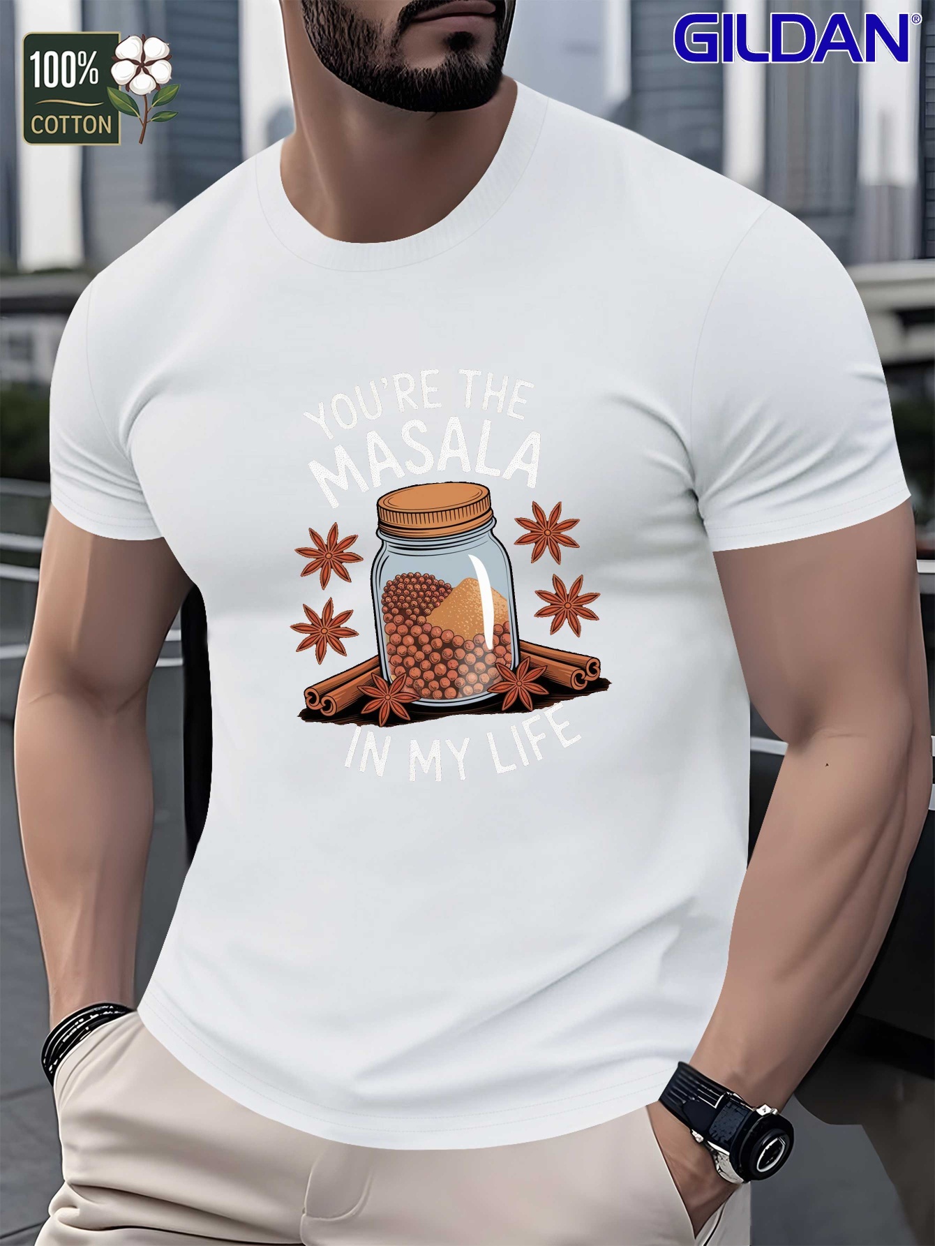 Men's Indian Curry-Themed T-Shirt - 100% Pure Cotton "You're The Masala In My Life" Slogan with Chili & Cumin Design - Casual Summer Tee for Indian Lovers (Masala) - Comfort Fit Gift Apparel 07309a8d25a34f24abcb8ff1a2143ca6 Goods