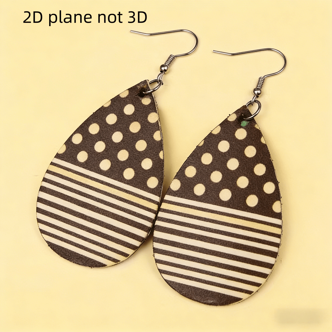 TEMU 2d Flat - Brown Polka Dot Stripe Teardrop Drop Earrings For Women, 2d Plane Design Retro Dot Stripe Dangle Earrings, Lightweight Acrylic Boho