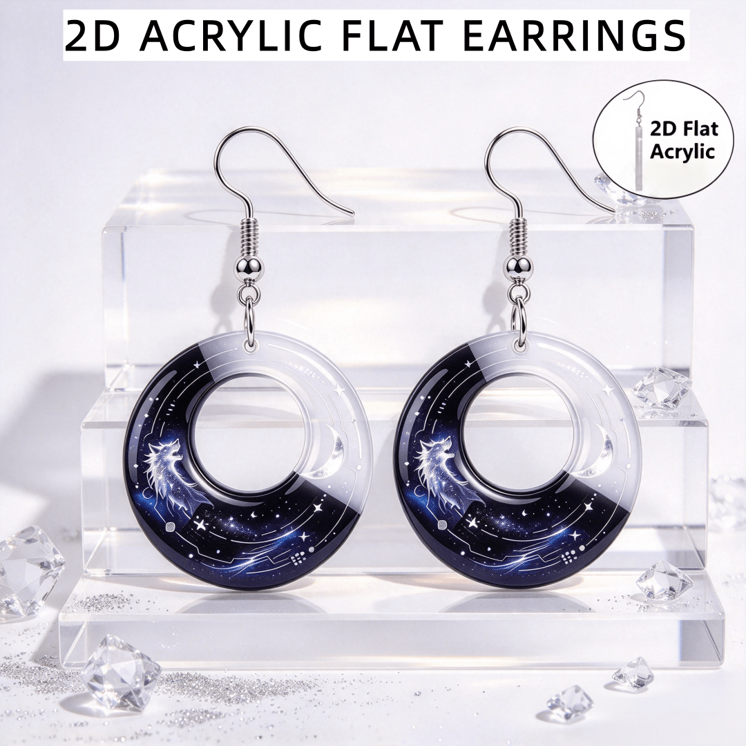 Gothic Wolf & Crescent Moon Earrings, Lightweight Dangle
