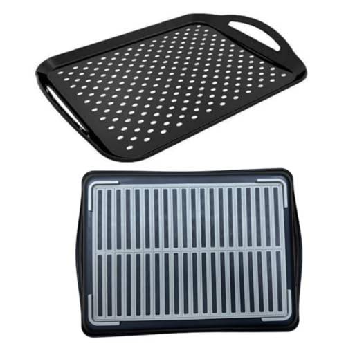 2pack non slip food serving tray with handles rectangle dishwasher safe tray for snack breakfast drink black