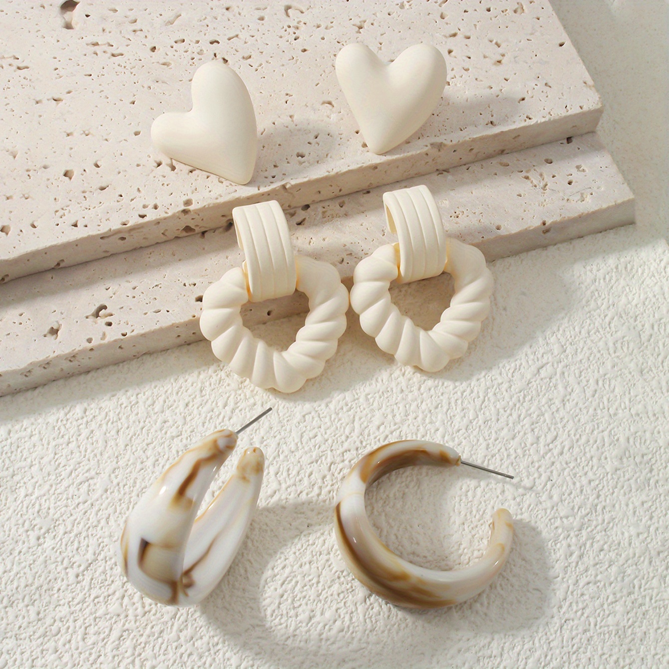 6pcs Sweet Candy Heart Earrings Set Geometric C Hoop Exaggerated