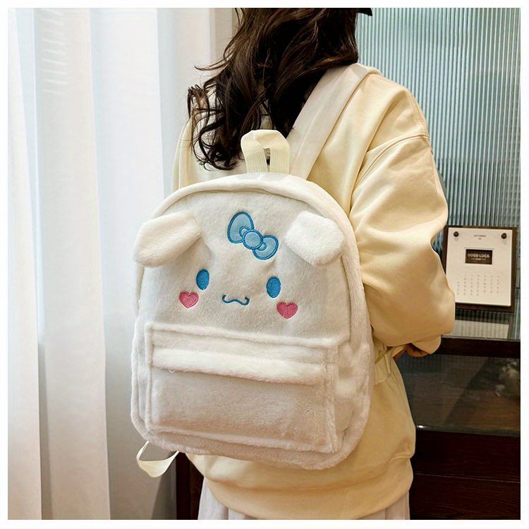 [Officially Licensed] Sanrio Plush Backpack Suitable for - Cute Y2K School Bag with Yellow Duck & Pink Rabbit Characters, Soft Lightweight Backpack, Large Capacity Bookbag Gift for, for Teenager