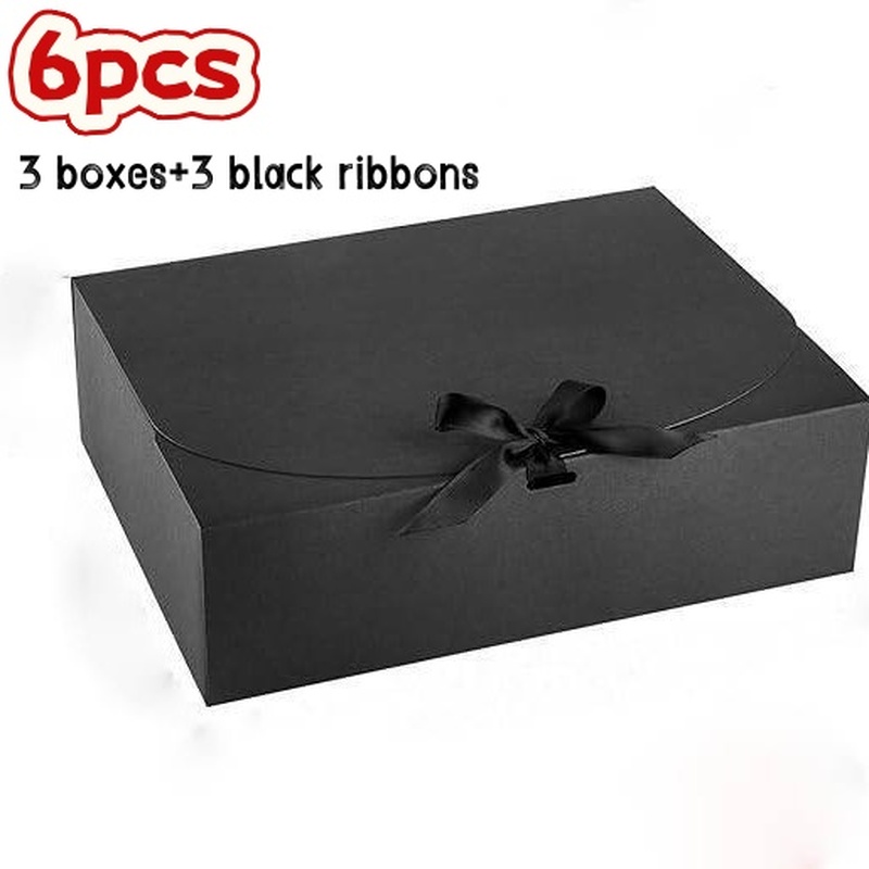TEMU Lot de 6 boîtes cadeaux noires élégantes avec (3 boîtes + 3 noirs) - Parfait pour , demandes en mariage, anniversaires et occasions spéciales -