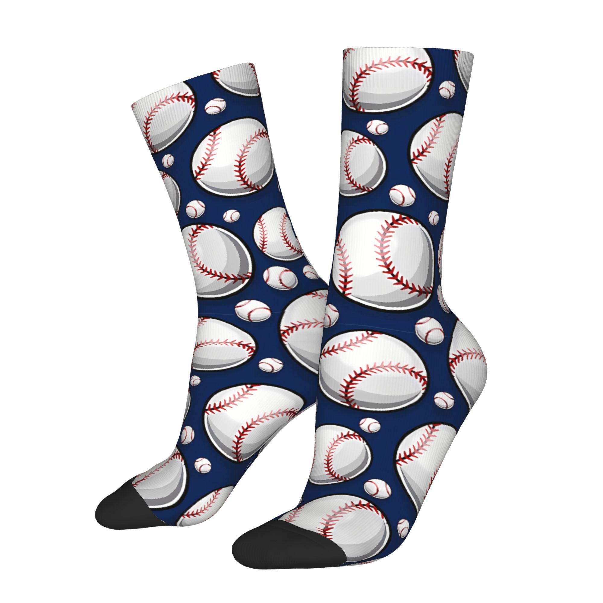 

1 Pair Men's Baseball Pattern Crew Socks, Polyester Knit Fabric With Elastane, Print Athletic , Hand Washable