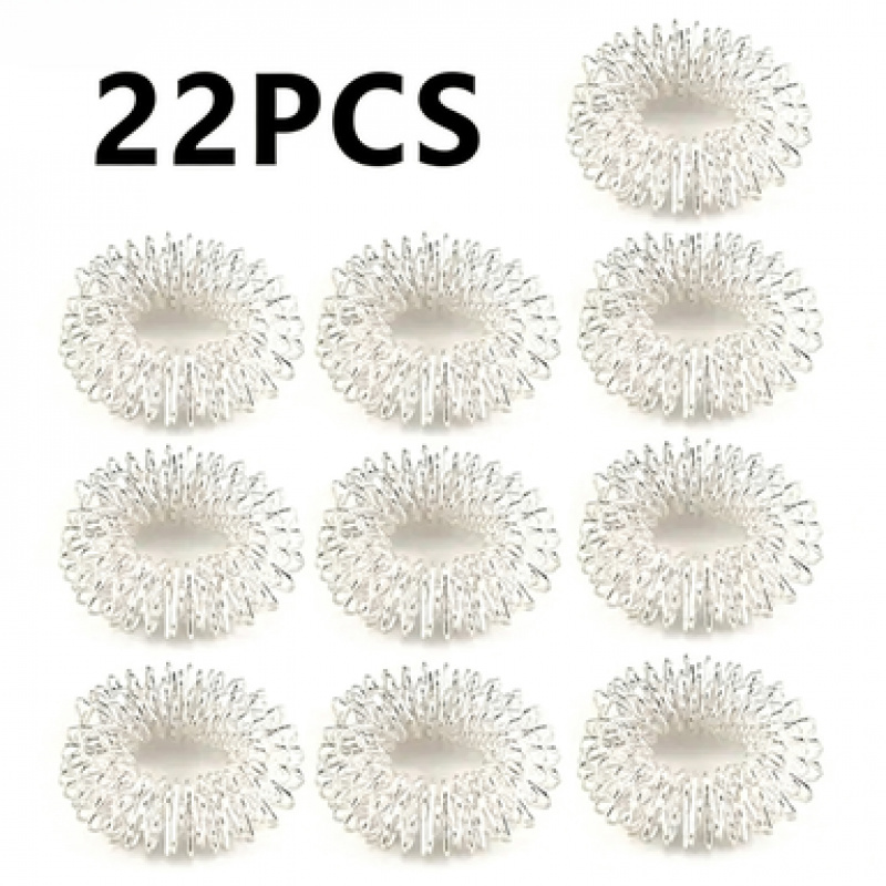 22pcs Silvery Acupressure Finger Massage Rings | , Metal, Ideal For Hand Muscle Relaxation
