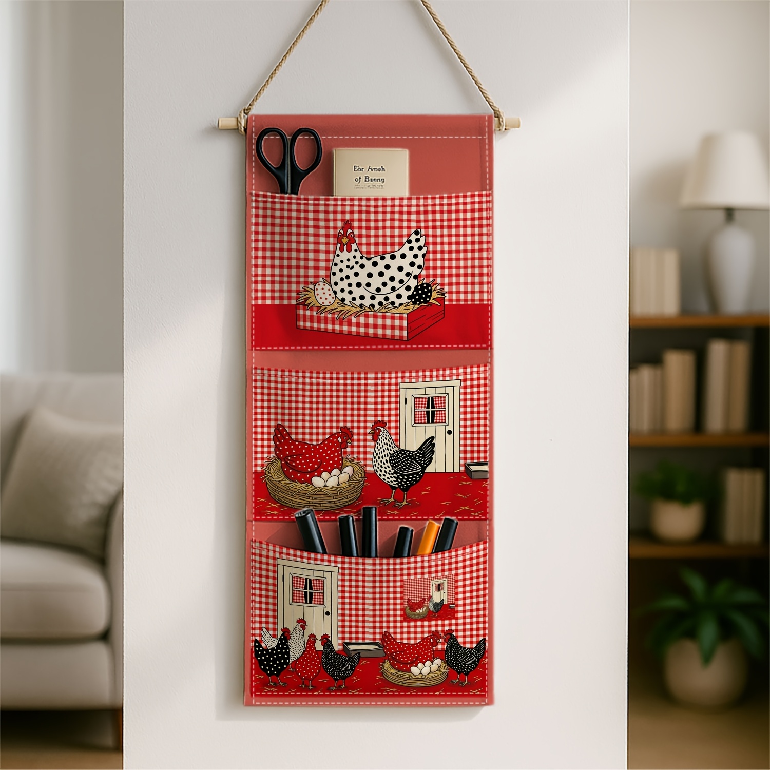 TEMU 2026 -mounted Storage Bag Hanging Organizer - 1 Hanging Storage Bag, Bedside Storage, Featuring Hen . Perfect For Behind Doors, With 3-tier