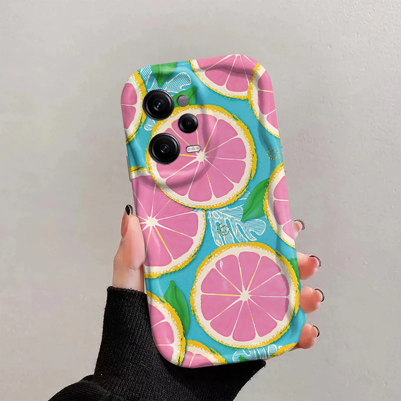 Ovitek za telefon: Poletni limonini sadeži, sveže hladilne vibracije, enobarvna bela barva, kodrast valovit okvir, ovitek za telefon za Redmi