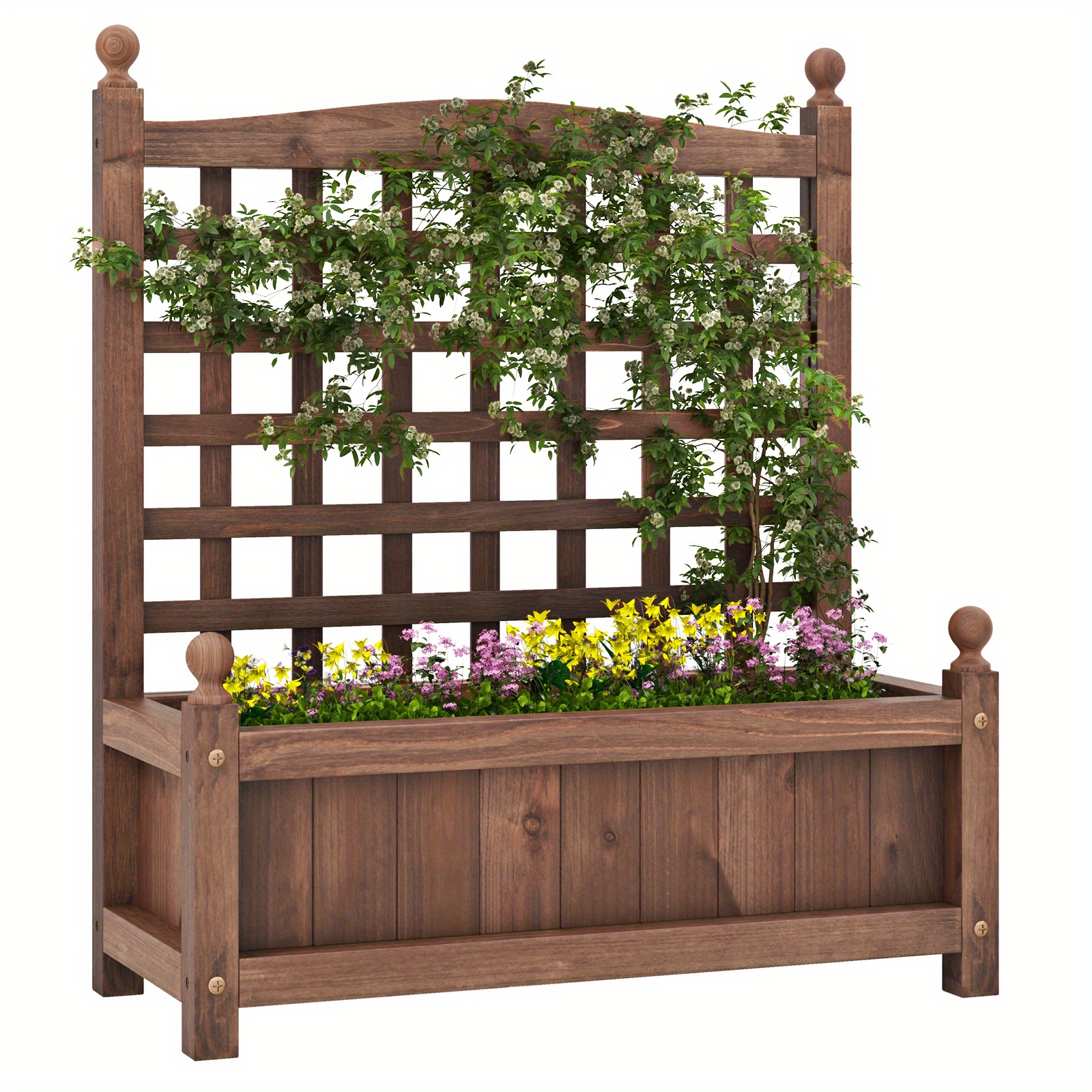 

Costway Raised Garden Bed With Trellis, Outdoor Wooden Planter Box Kit With Drainage Holes, For Flowers, Herbs, Vegetables, Fruits, Climbing Vines, Gardening Planter For Patio, Yard, Balcony.