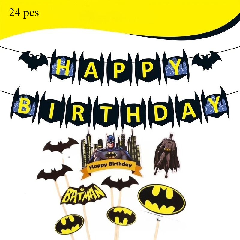 TEMU Batman Party Banner And Pennant Flag Set, Themed Party Supplies Kit, Birthday Party Decorations