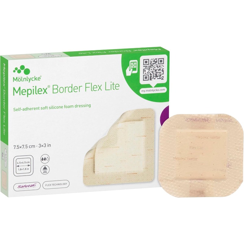 Mepilex Border Flex Lite Self-Adherent Soft Foam Dressing with Border - 7.5cm x 7.5cm (Box of 5) | 3-7 Day Wound Care, Hypoallergenic, Latex-Free, High Quality | Flexible Adhesive Border for Secure Fit, Moist Healing Environment | Individually Wrapp