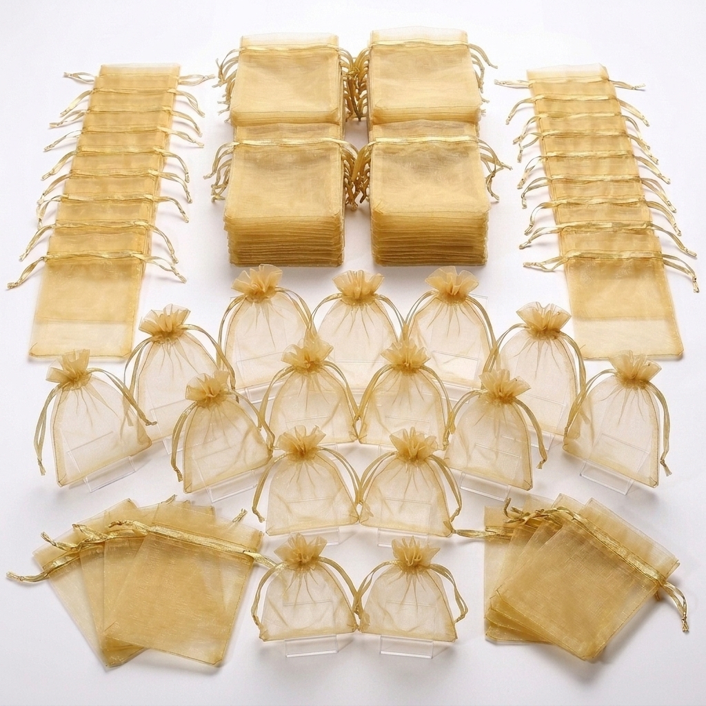 TEMU Lot de 96 sacs en organza doré voilé avec fermeture à cordon de serrage en ruban - adaptée pour de mariage, de baby shower, à bijoux, de fête