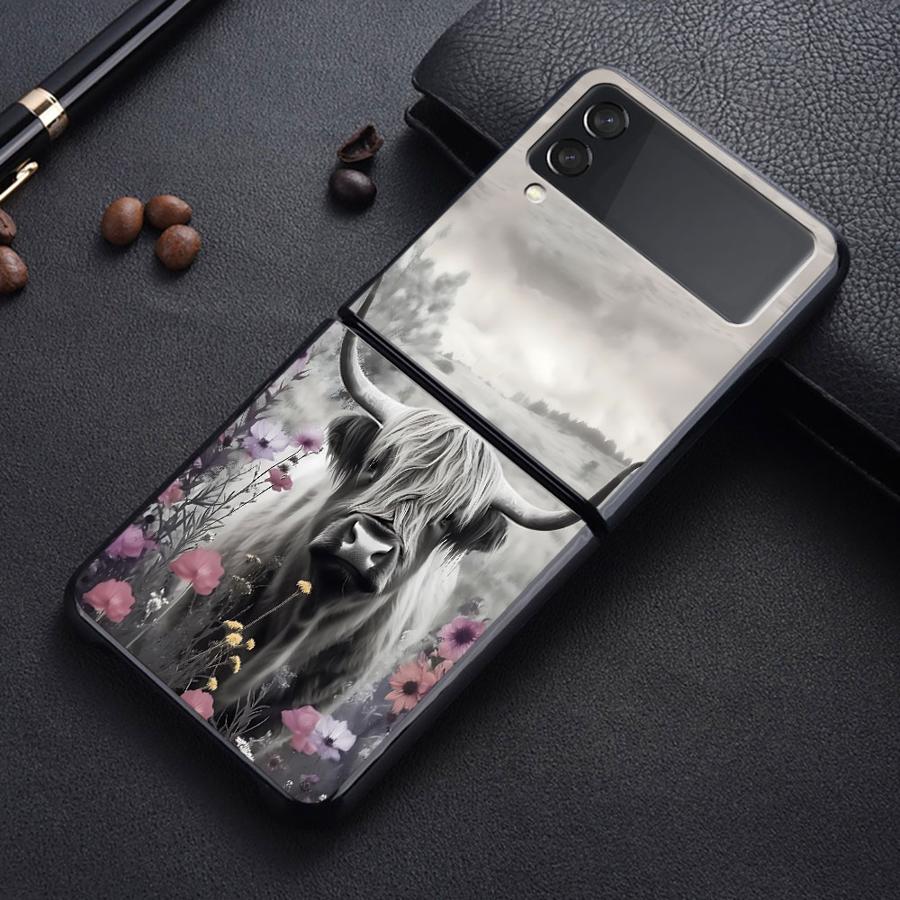 TEMU Phone Cover Case Suitable For For Galaxy Zflip7 Fe Zflip4 Z Flip5 Z Flip 7 6 5 4 3 Long - Horned Cow In