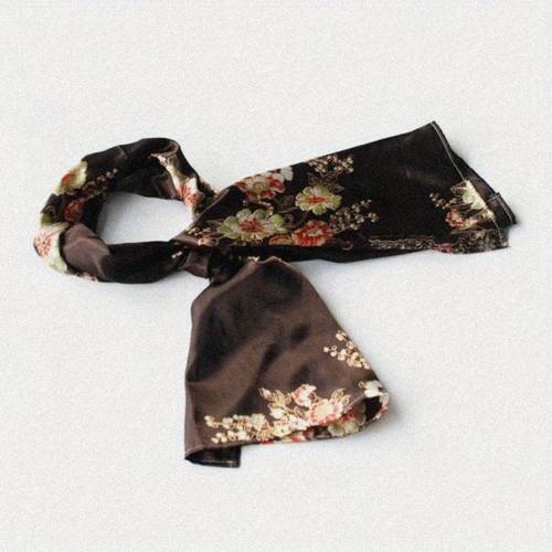 small silk scarf wrap shawl brown floral pattern with golden accents exquisite elegant comfortable lightweight versatile accessory for women