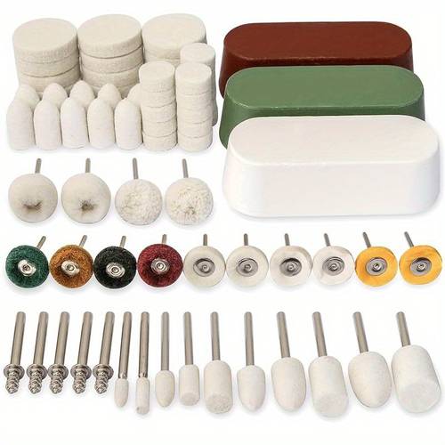 72pcs polishing wheel polishing kit compatible with with polishing compound rotary tool accessories with 1 8 shank sanding wheel polishing brush wool felt installation
