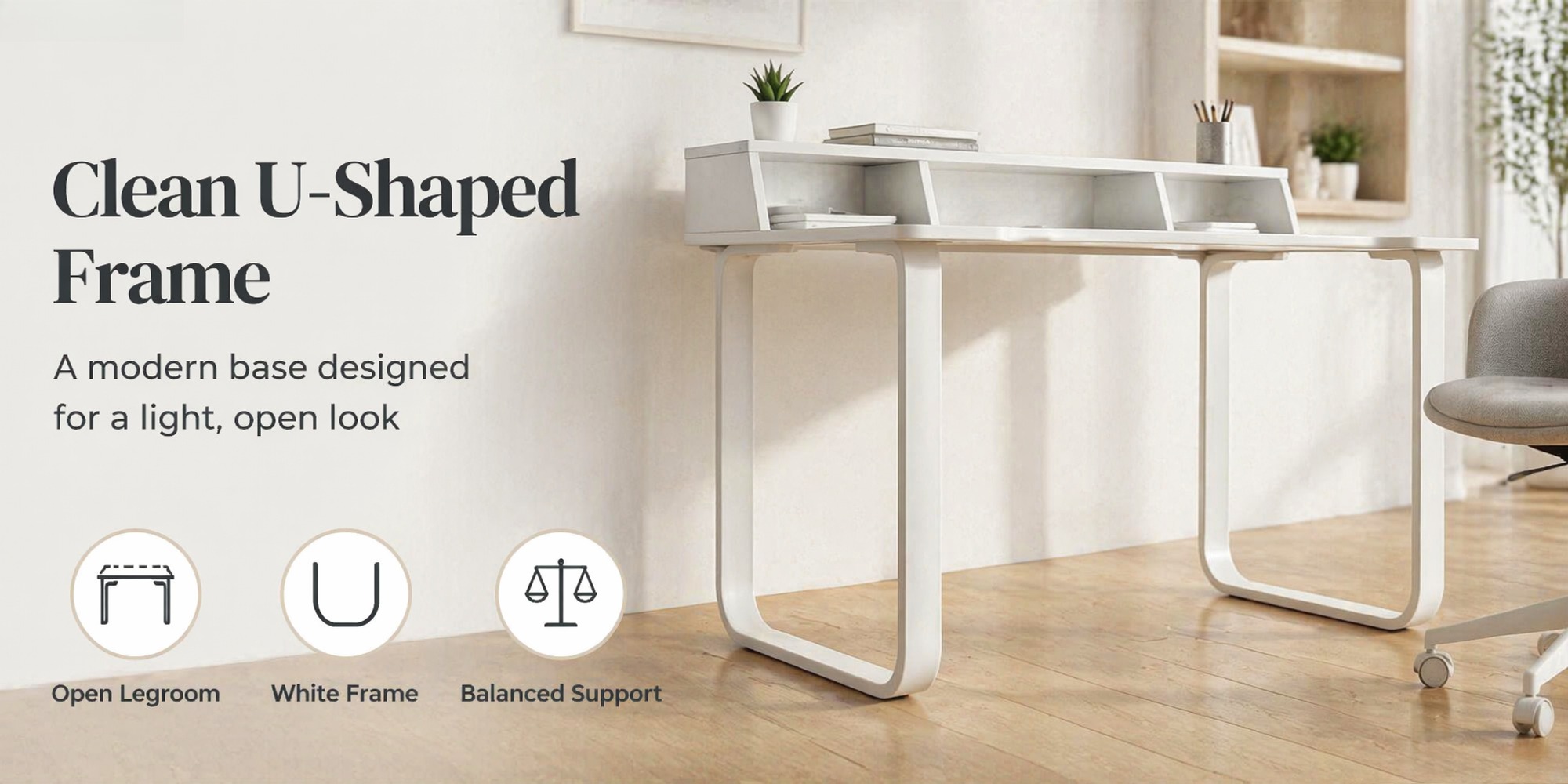 43' Computer Desk with Storage Shelf, Modern Writing Desk with Ergonomic Notch, Stable Steel Frame Workstation for Home Office, Study, Gaming, Quick Assembly, Supports 165 LBS