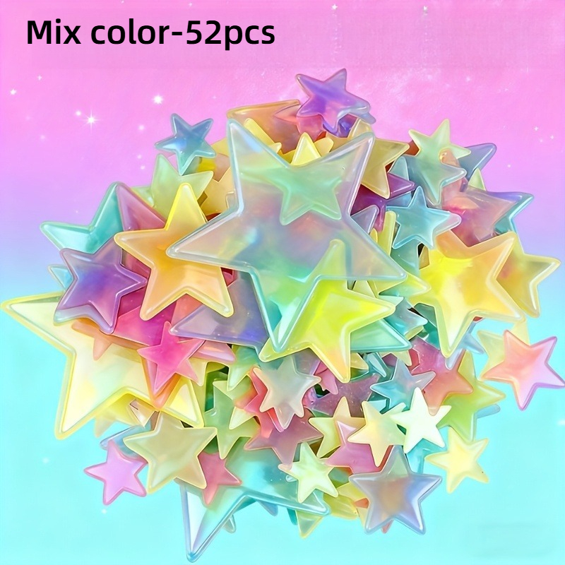 TEMU 52 Mixed-color Luminous Stars, Suitable For Wall And Ceiling Decoration, Luminous Effect/decorative Sticker/pie Decoration, Designed For Pie