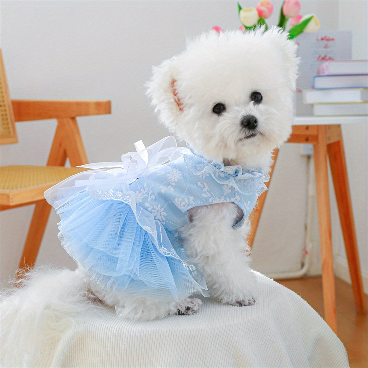 floral mesh tulle dog dress bow elegant puppy princess - Temu