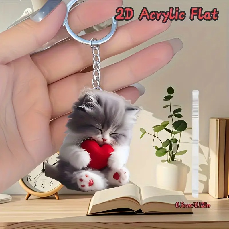 TEMU 2d Flat, 1 2d Flat Face Cute Colored Cat Acrylic Keychain Suitable For Bags And Car Key Accessories Perfect For Holiday Party Decoration Gifts