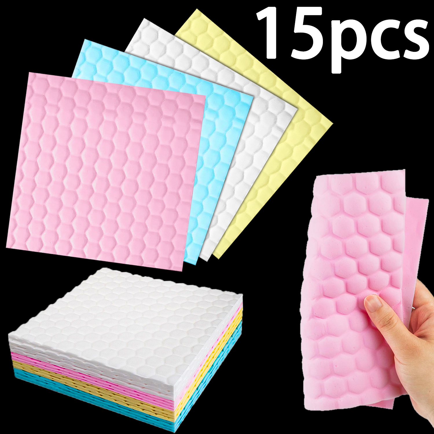 TEMU 15pcs Random Sponge Eraser Cloths, New Thickened Super Absorbent Cleaning Cloth, Multifunctional Home Cleaning Pad, Suitable For Glass, Ceramic,