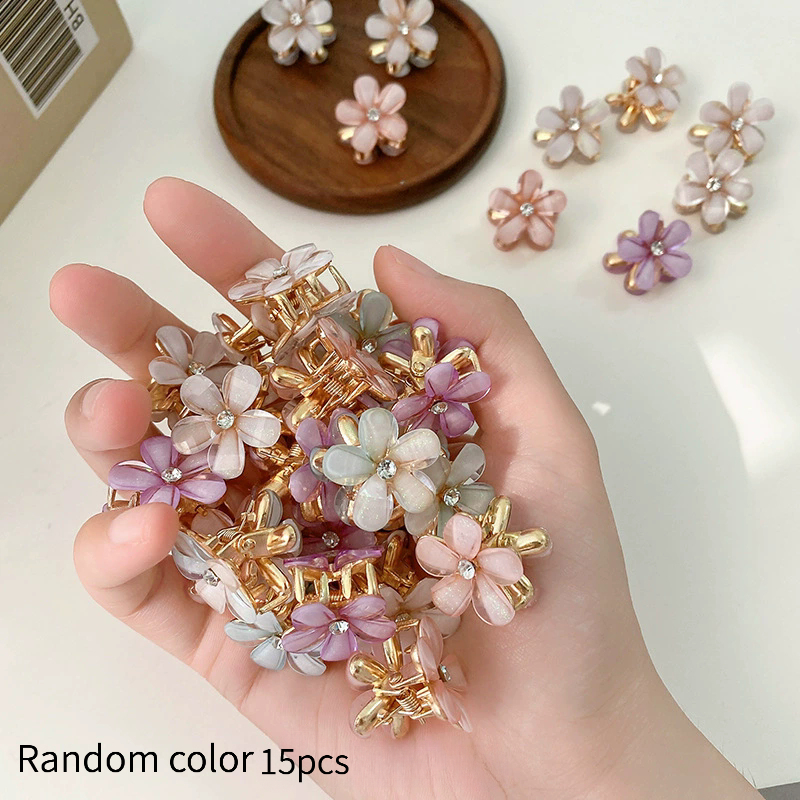TEMU Random Color 15pcs Small Claw Clip, Mini Sweet Colorful Flower Non-slip Hair Clip, Suitable For All Hair Volumes, Ladies Cute Hair Additions
