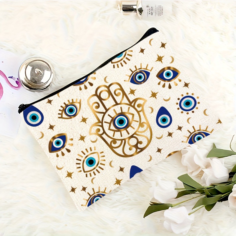 TEMU 1pc Eye Makeup Bag, Large Capacity Double-sided Printed Women's Cosmetic Pouch - Unscented, Portable Zippered Travel Essential, Gift For Cat