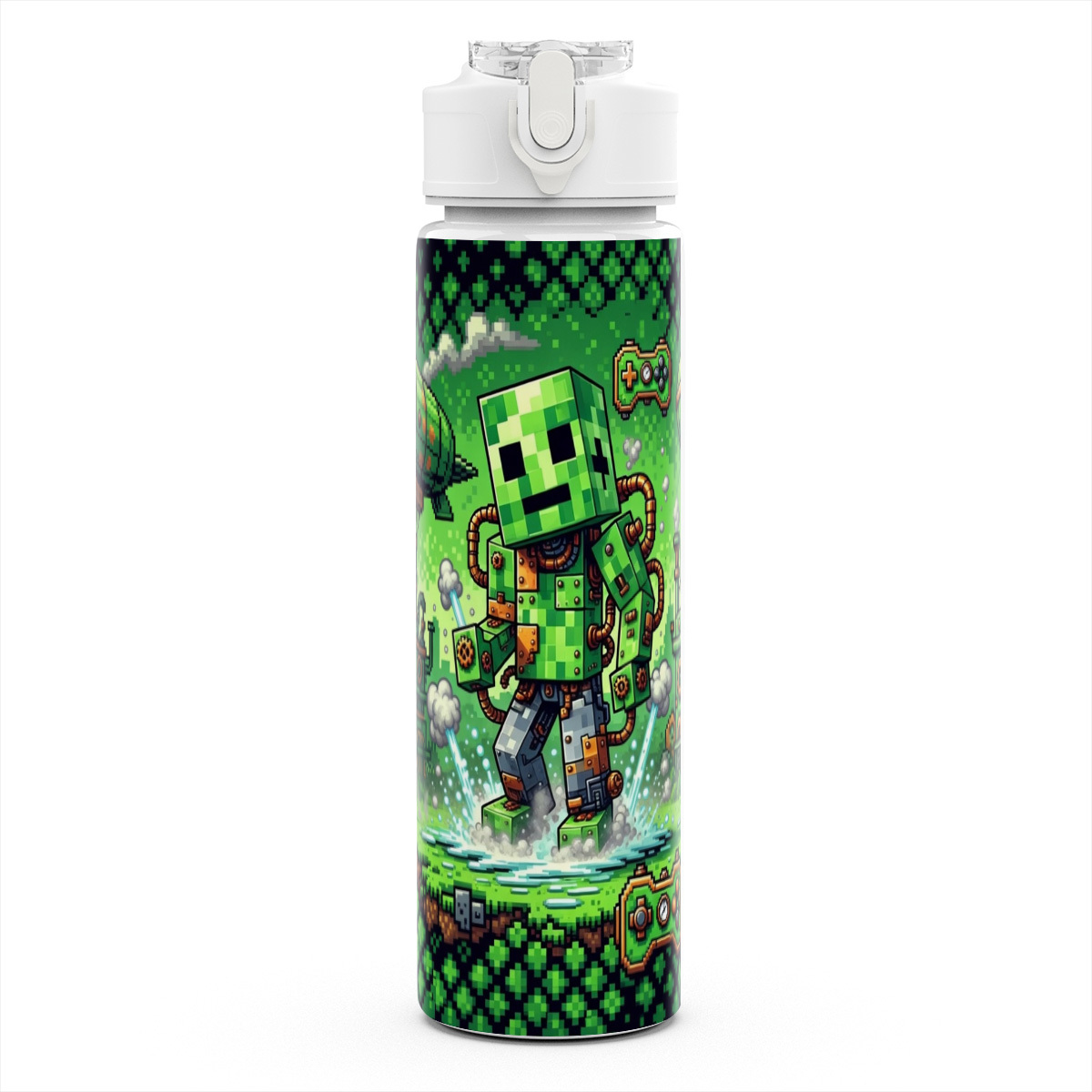 1pc Pixel 750ml Durable Lightweight Straw Water Bottle, Cute Printed, Leak-proof Reusable Travel Running Cup - Ideal Gift For Graduation Season, Summer, Mother's Day & Camping Season