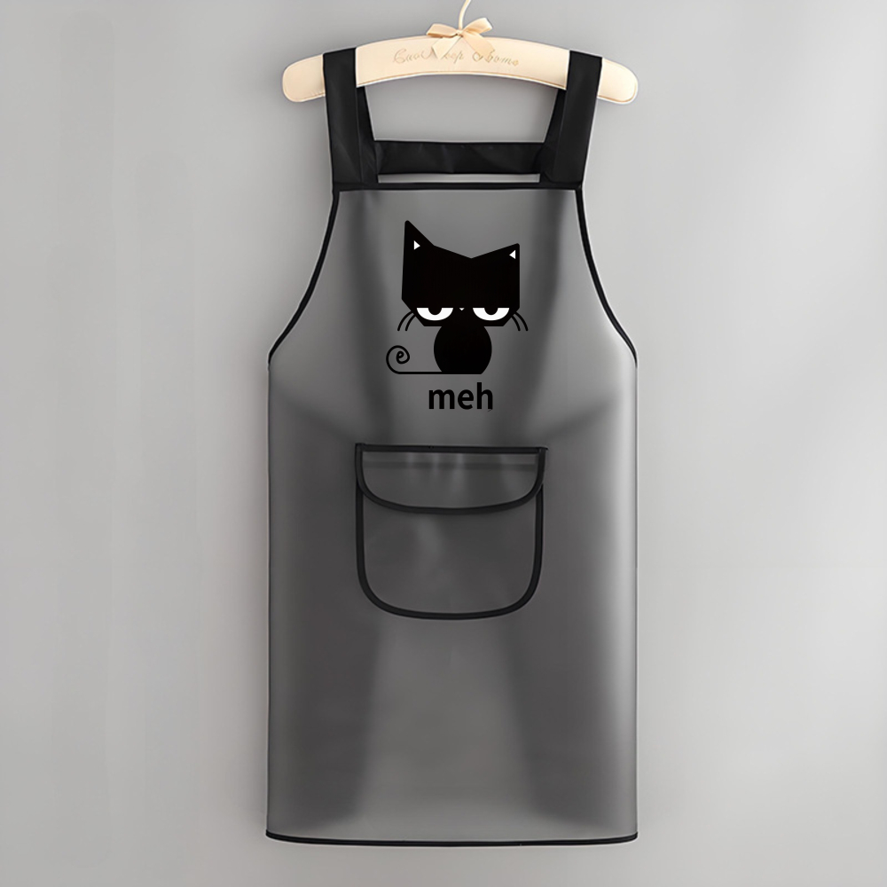 TEMU 1pc Lightweight Tpu Apron With Excellent Draping Effect Black Cat Meh Print With 1 Pockets Durable And Easy To Clean Without Water, Suitable For