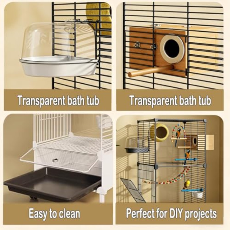 95Cm Large Bird Cage with Perches Parakeet Cage with Slide-Out Tray Water Bottle And Feeder Birdcages for Parrot Parakeets Cockatiel Lovebird Pigeon Small Mid-Sized Bird Black