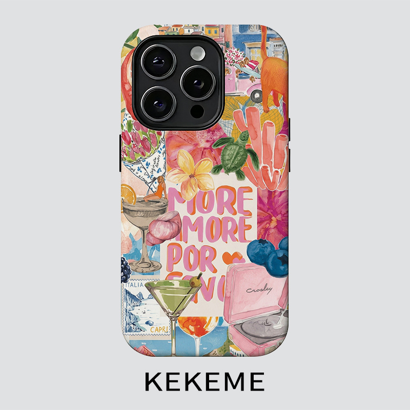 TEMU Phone Case - Fruity Cat 2-in-1 Case Compatible For Iphone 17 16 15 14 13 12 11 Pro 15 14 Plus 17 Coverage Anti-fall Fashion Easy Unisex Phone