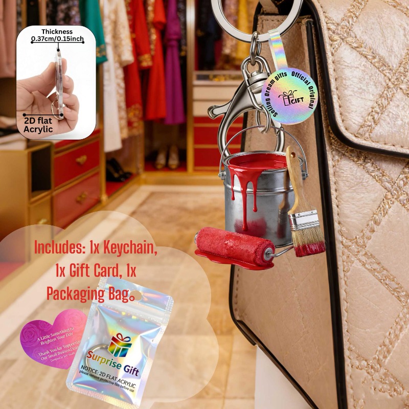 TEMU 2d Flat, < 2d Flat > 2d Flat Paint Bucket Style Acrylic Keychains, Suitable For Car Keys, Backpack Decoration, Office Hanging Decoration, Mobile