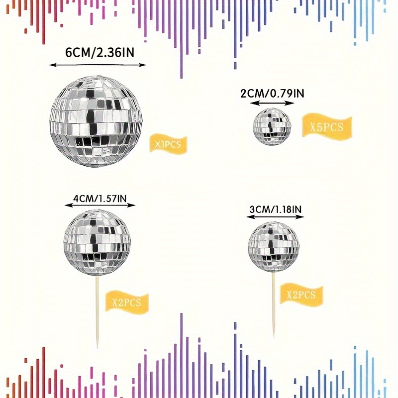 Image of 10 Retro Disco Ball Cake Toppers - Plastic Material, No Feathers, Non-electric, Suitable For 70s Themed Parties, Birthdays, Weddings, Dessert Tables, And Cake Decoration Supplies, Halloween, Christmas