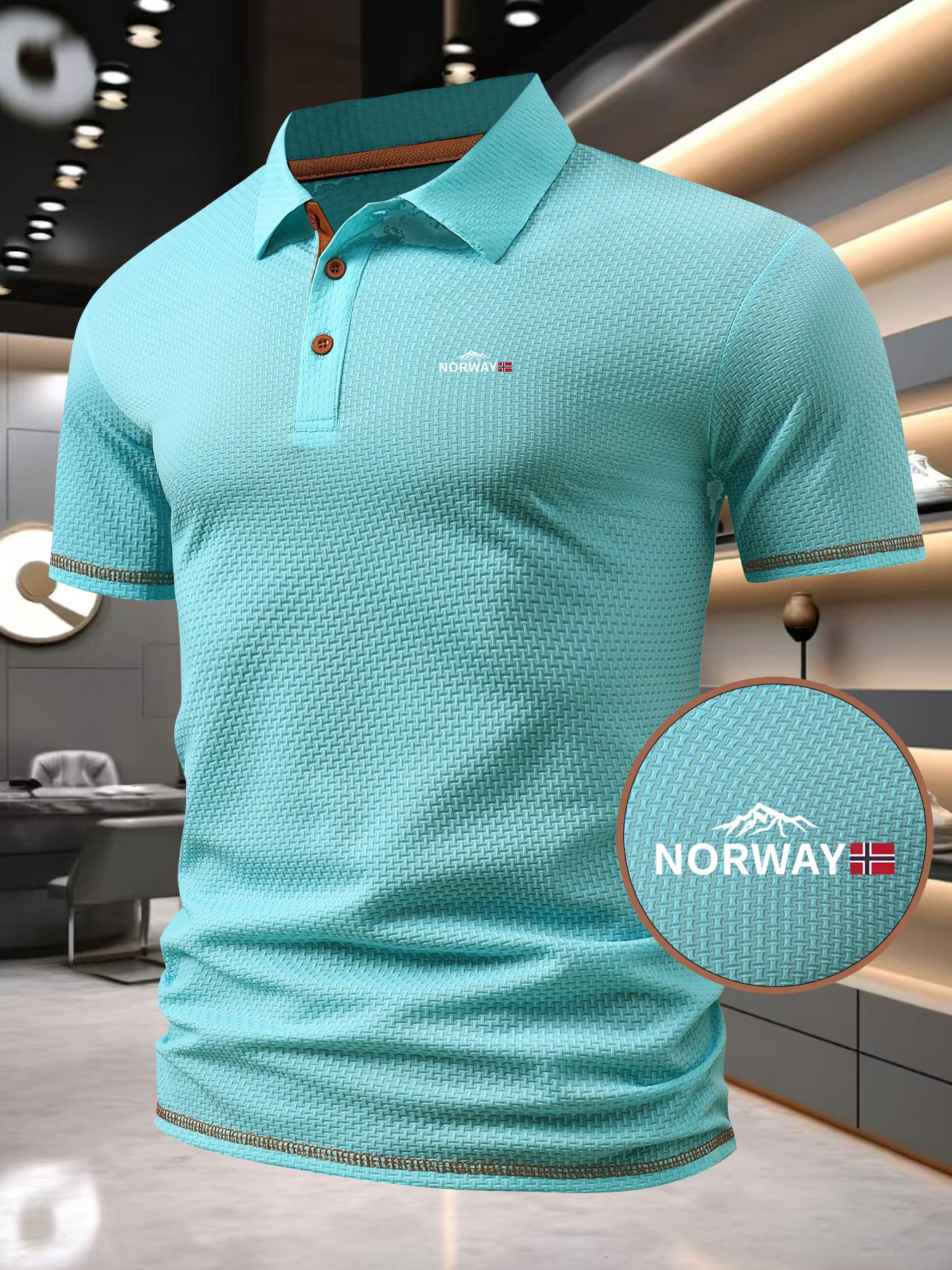 a6 3071 mountain   norway   flag quick dry   mens waffle knit   shirt textured short sleeve casual short sleeve golf shirt breathable summer   golf t shirt for office vacation outdoor use fathers day gift