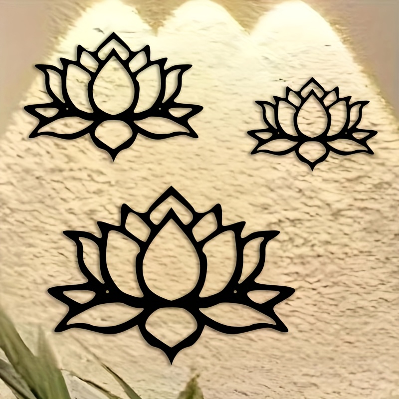 TEMU 【2d Flat】 [2d Flat] 3pcs Acrylic Lotus Wall Decor Set, Modern Laser Cut Acrylic Wall Art, Indoor Outdoor Acrylic Mural, Fashionable Ornament,