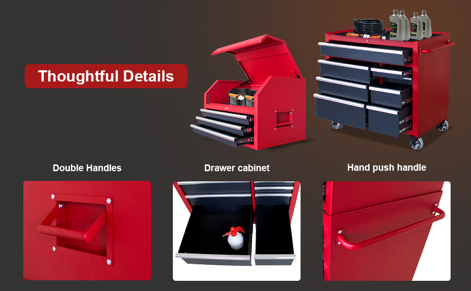 w x 24 5   heavy duty rolling tool chests and cabinets combo 20 gauge steel 11 drawer garage workshop tool chest and   cabinet set 11 drawers red black Product details 2