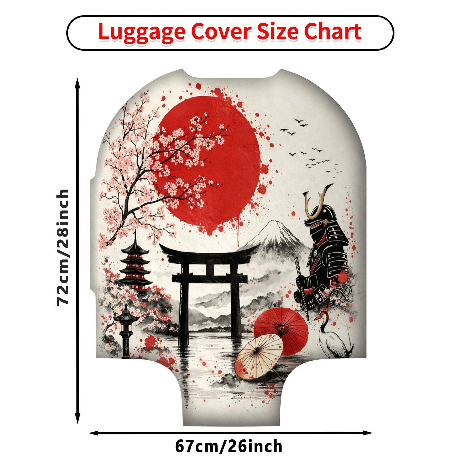 TEMU 1pc Japanese Suitcase Protector Cover With Cherry Torii Crane - Traditional Japanese Art Themed Luggage Protector Suitable For Checked Baggage,