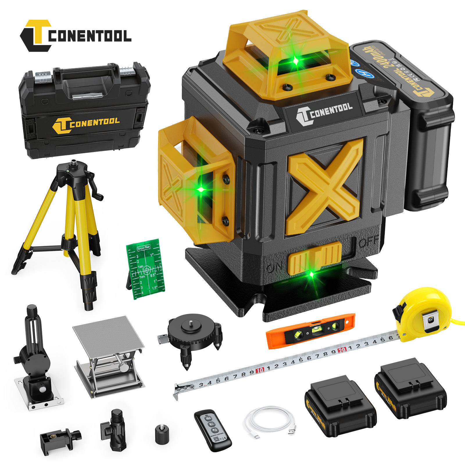 Image of Laser Level Self Leveling 4 Degrees, 4d 16 Lines Green Laser Level With 2 X Batteries, Adjustable Tripod, Swivel Base, Remote Control And Wall Bracket, And Dustproof