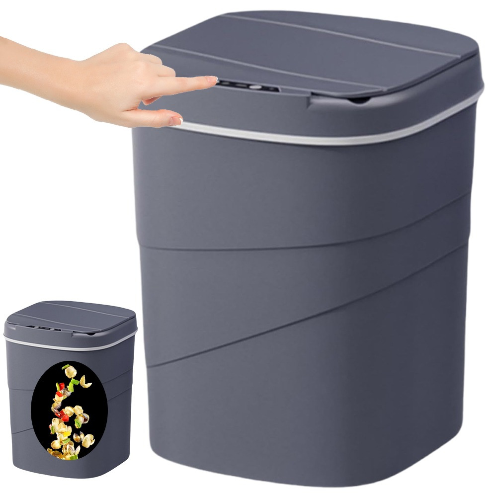E-shop 17L Mülleimer, Recyclingbehälter und Kompostbehälter für Haushalt und Küche, grauer Mülleimer, leiser Öffnen/Schließen mit verstecktem Druckring