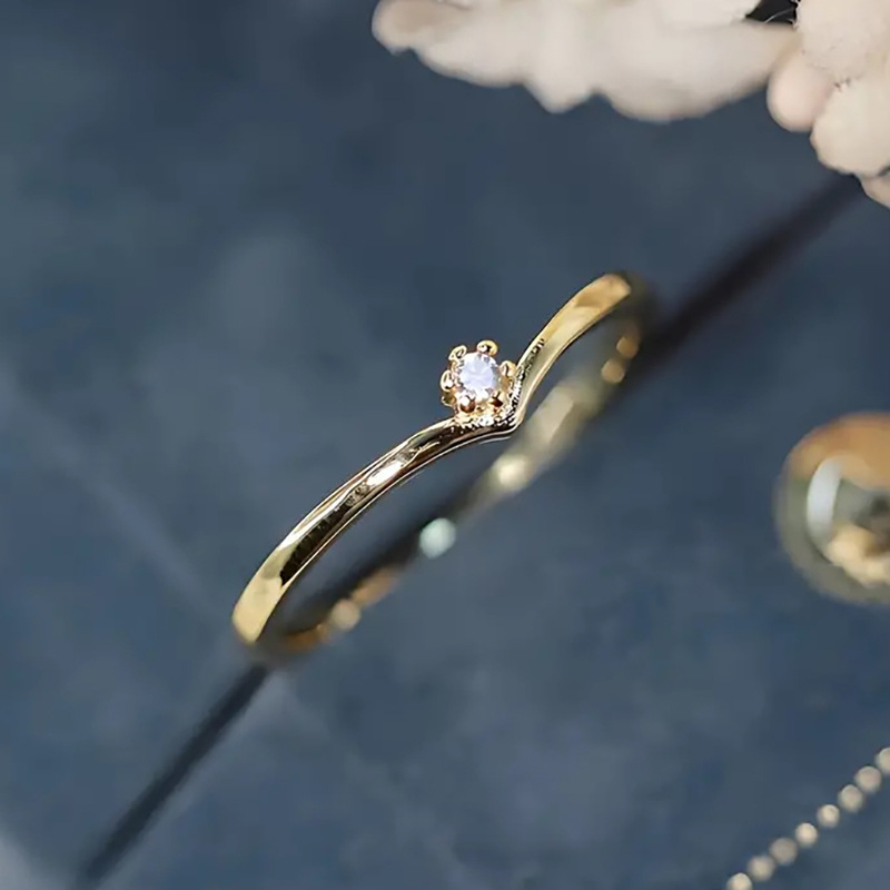 TEMU Anillo de Minimalista con Zirconia Sintética de 6 , Anillo de V, Banda para Mujeres, , Banquetes, Uso Diario, Casual, Fiestas, Día de San
