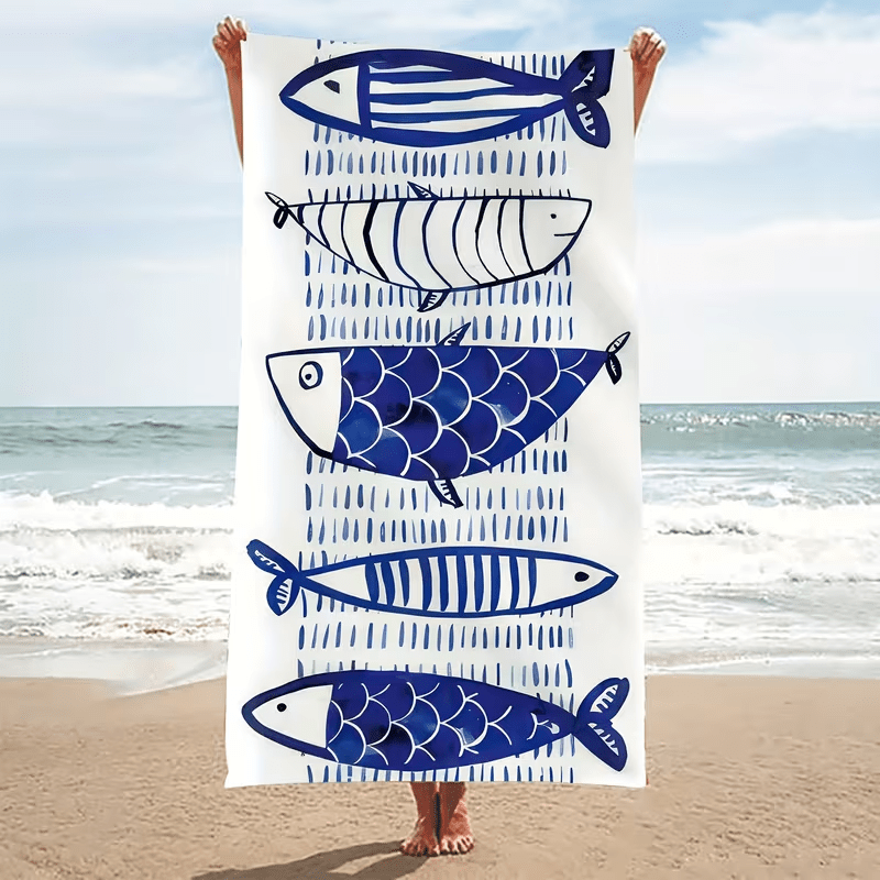 TEMU 1 pz, Telo da spiaggia ad asciugatura rapida a tema con sardine dipinte a . una stampa ad definizione che replica pennellate dipinte a , del