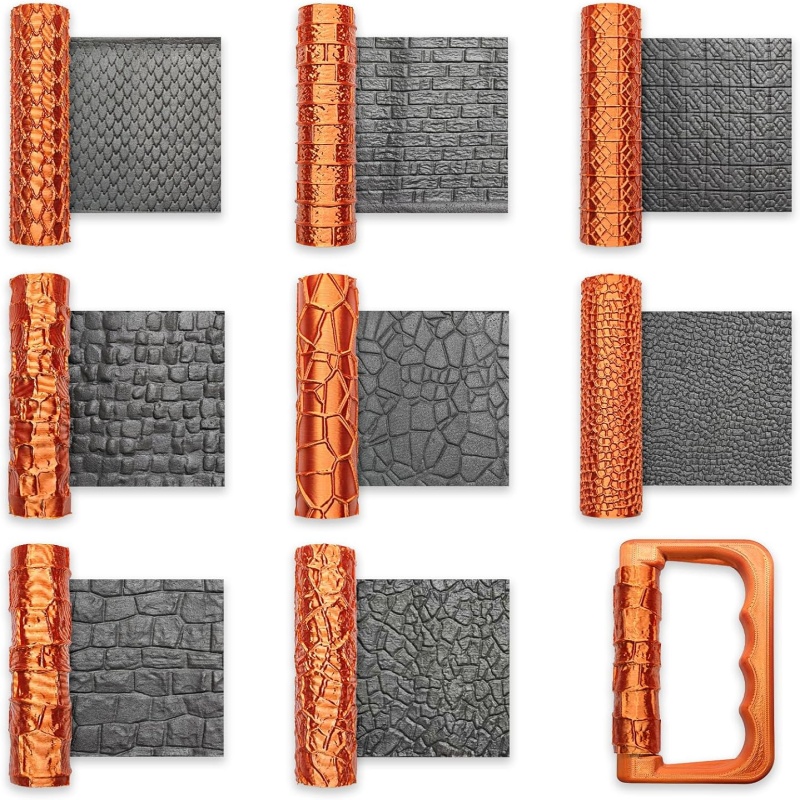 TEMU 9pcs Clay Texture Roller Set With Handle - 8-pattern Miniature Terrain Rollers Suitable For Clay, Miniatures, Tabletop Rpg, Pottery, Terrain,