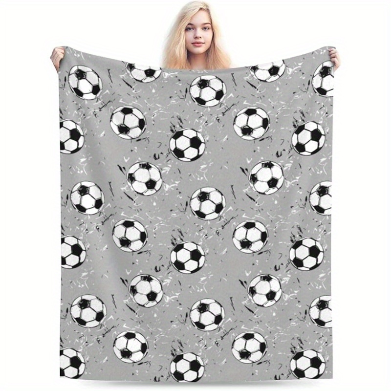 Soccer Print Throw Blanket - Soft Cozy Sports Blanket For Boys, Kids, Teens, Adult Soccer Fans (60x50 Inches)