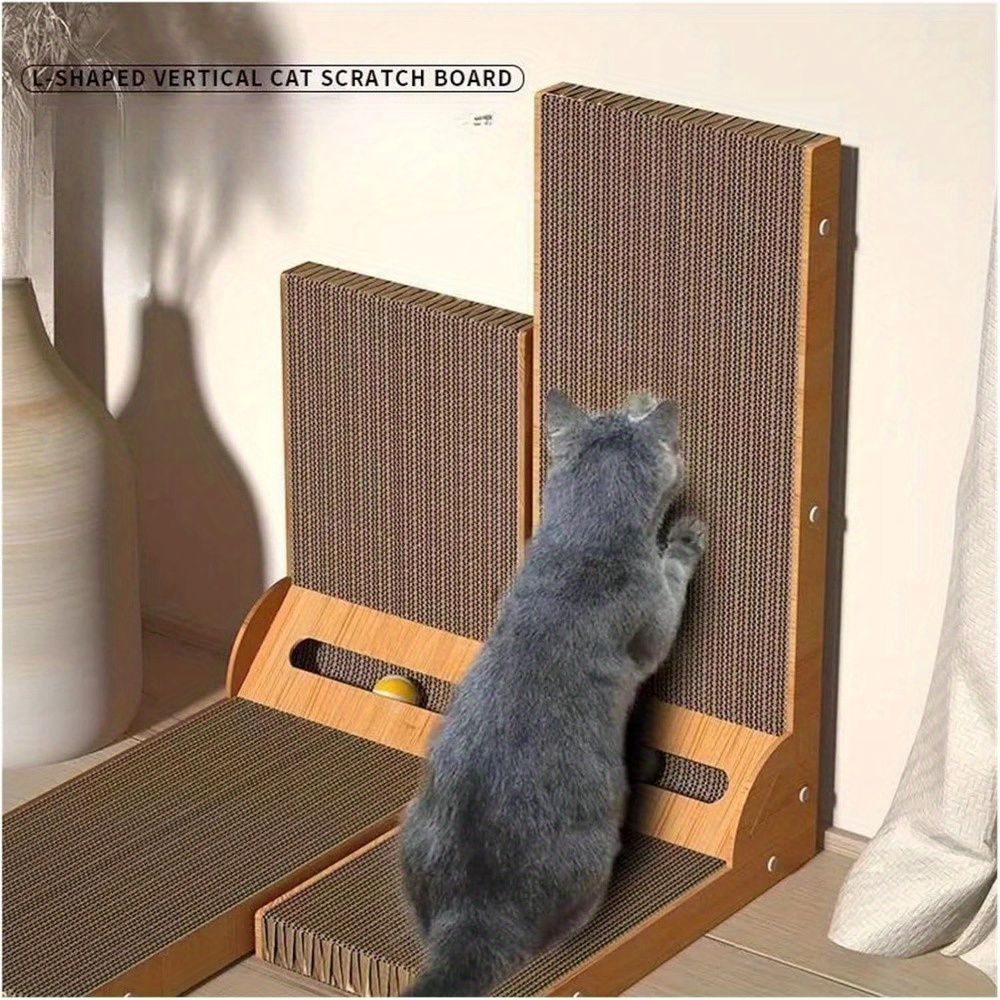 

Extra-large L-shaped Cat Scratcher With - Double-sided, Corrugated Cardboard, Non-shedding & Sofa-safe