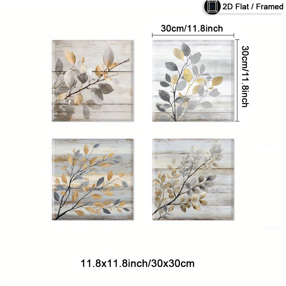 TEMU Conjunto de 4 Decoraciones de Pared con Hojas Otoñales Enmarcadas, de Hojas en , Posters Dorado, Estética para Habitacións, Artísticas,